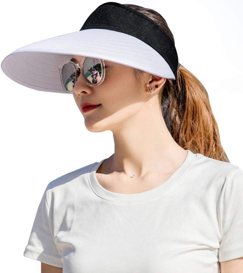 Sun Visor Hats Women Large Brim Summer UV Protection Beach Cap_voghion.com