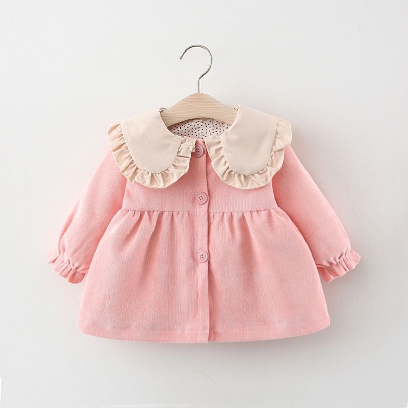 1291 ropa para niños al por mayor primavera y otoño nuevo estilo vestido de pana con cuello de encaje para niñas más falda de terciopelo de manga larga_voghion.com