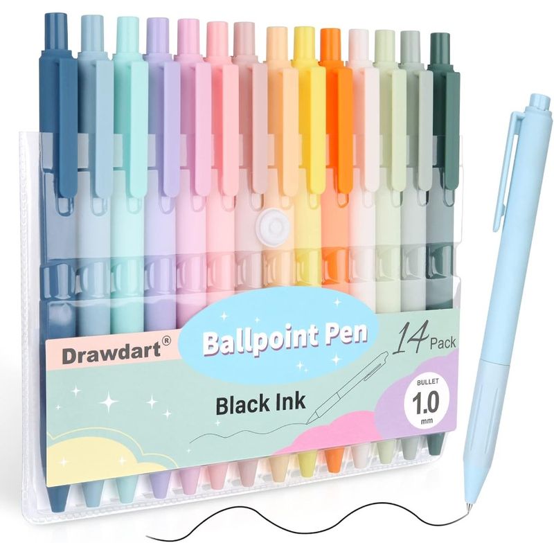 14Pack Pastel Ballpoint Pens Medium 1.0mm Black Ink Retractable For Smooth Writing And Journaling_voghion.com