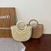 Beach Handwoven Simple Style Handbag Half-Round Straw Women's Tote Bag_voghion.com
