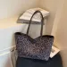 Designer Leopard Print Single Shoulder Canvas Large Capacity Tote Bags Trendy Fashion Commuter College Student Class Bag_voghion.com
