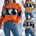 Maglione a maniche lunghe con contrasto di colore e tema Halloween per autunno e inverno, abbigliamento da donna_voghion.com