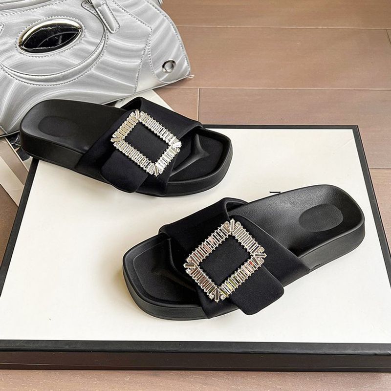 Sandalias de lujo con hebilla cuadrada y diamantes de imitación para mujer: sandalias de plataforma de inspiración francesa para primavera y playa._voghion.com