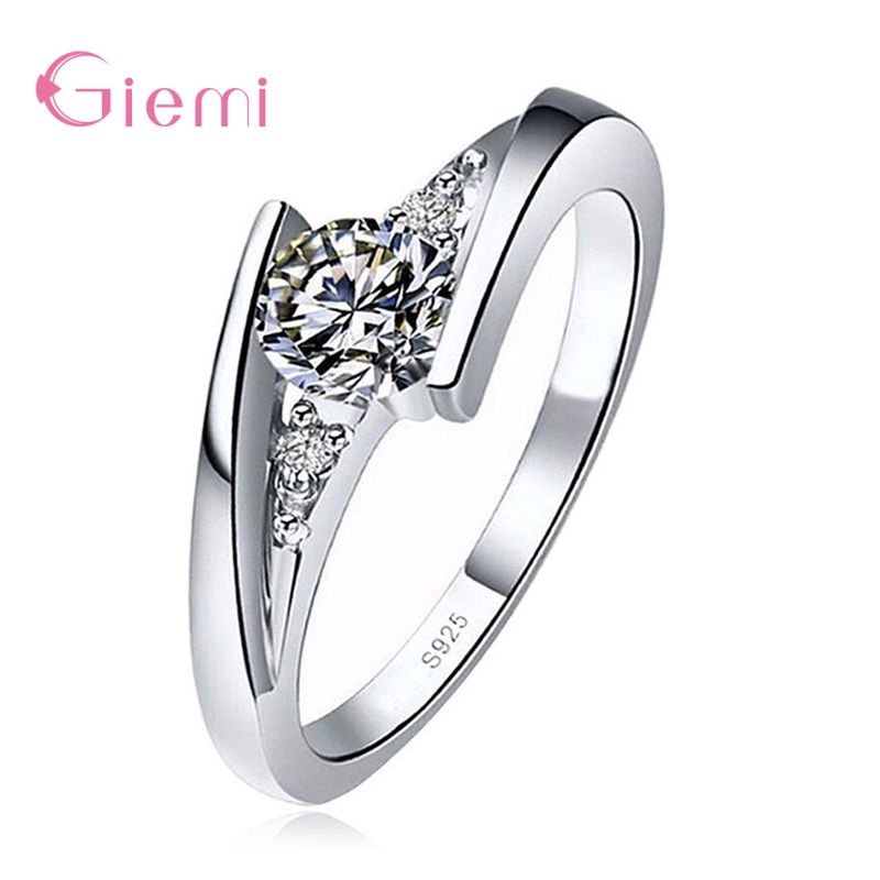 Färdig i lager 100 % äkta sterling silver stapelbar kubisk zirkonia festring för kvinnor, flicka, förlovningssmycken, present_voghion.com