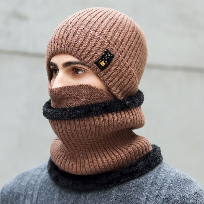 Hat Men's Winter Knitted Hat Fleece Thickened Winter Warm Wool Hat Pullover Hat Youth Ear Protector_voghion.com