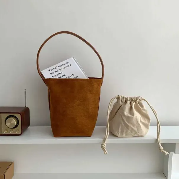 Designer-Tasche Retro Wildleder Eimer einfarbig Handtasche matt PU Leder Schulter koreanische Brieftasche Unterarmtasche für Mädchen_voghion.com