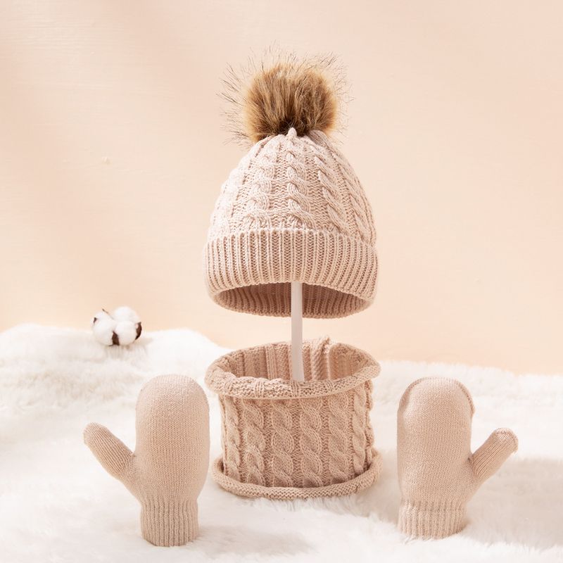 New autumn and winter children's small twisted hat, scarf and gloves three piece set soft warm suit_voghion.com