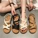 2025 Spring And Summer New Roman Soft Elastic Band Thick Bottom Tale Style Women's Beach Flat Sandals_voghion.com