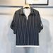 Men's Clothing Large Size Two-Piece Striped Short-Sleeved Trousers Suit Fat Boys Loose Tops_voghion.com