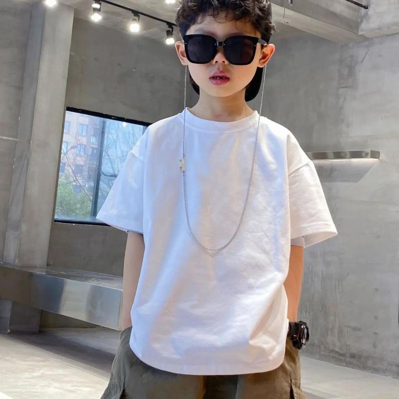 Mãe e filhos Camiseta de manga curta de algodão puro para meninos 2024, novas roupas de verão para meninos de manga curta, camisa de algodão puro para crianças_voghion.com