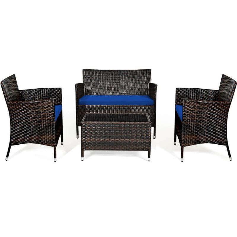 4 Pieces Comfortable Outdoor Rattan Sofa Set with Table_voghion.com