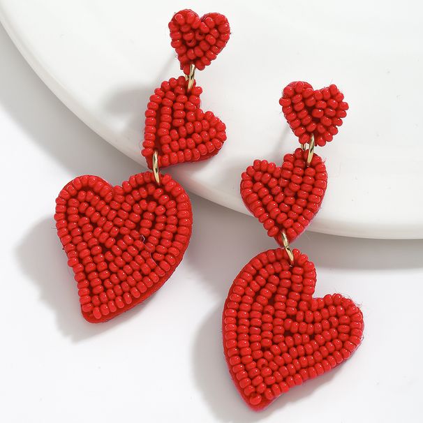 Super exquisite multi layer handmade rice bead heart earrings sweet romantic creative niche earrings Valentine's Day_voghion.com