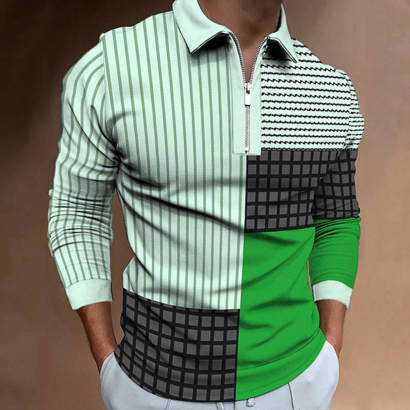 Neit laangärmlecht Multicolor digital gedréckte Shirt fir Männer Casual Polo_voghion.com