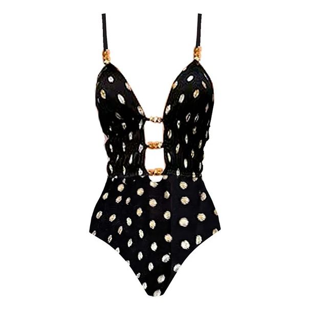 Maillot de bain une pièce à imprimé pois et motif V profond pour femme, modèle 2025, 25316_voghion.com