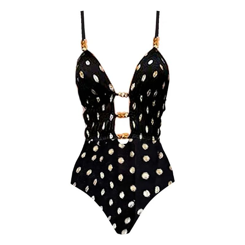 2025 Deep V Design Wave Dot Print One-piece Swimsuit Set For Women 25316_voghion.com