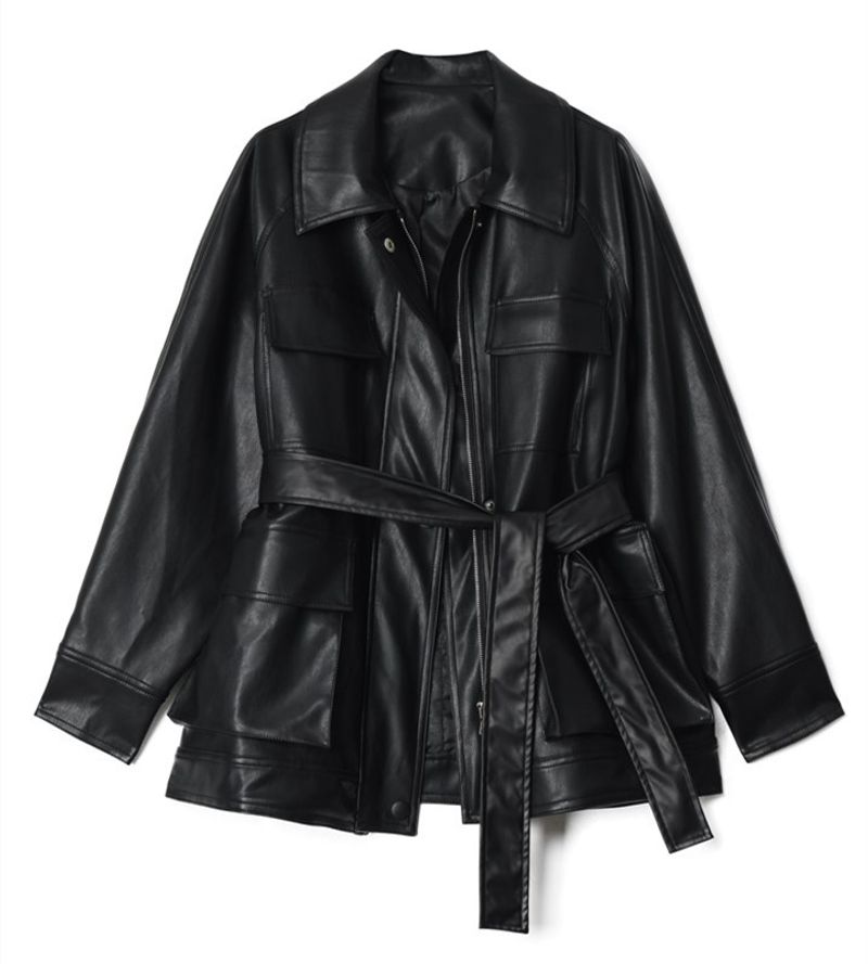 Women's Clothing Leather women's spring new motorcycle jacket mid length retro large profile oversize loose jacket_voghion.com