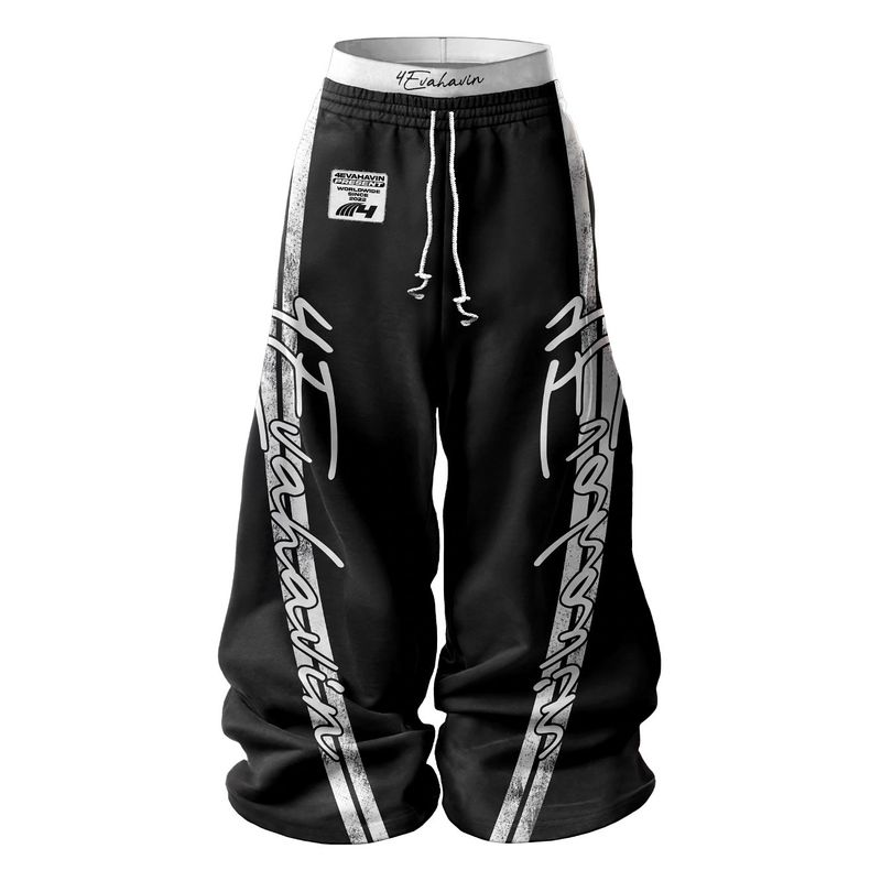 Herrenbekleidung Street Style Unisex Doppelte Taille Design Lose Große Größe Dreidimensional Bedruckte Freizeithose_voghion.com