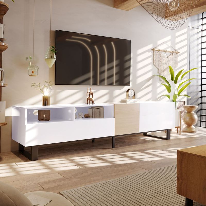 Modern TV Stand For 80'' TV With Double Storage Space, Media Console Table, Entertainment Center With Drop Down Door For Living Room, Bedroom, Home_voghion.com