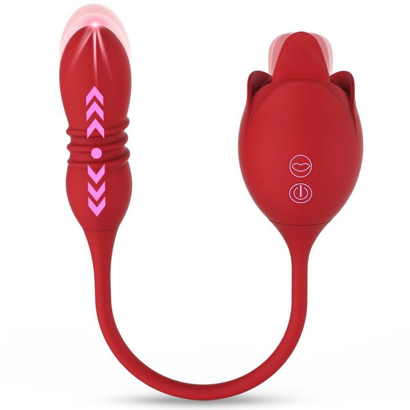 Rose Sex Toy Dildo Vibrator - 2in1 Rose Sex Stimulator For Women With 9 Tongue Licking &amp; Thrusting Dildo G Spot Vibrators_voghion.com
