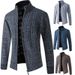 Men's Clothing men's jacket stand collar youth plus velvet thickened coat men's sweater casual twisted flower knitted cardigan top_voghion.com