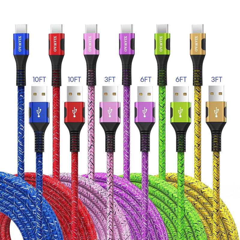 A to USB C cable pack of 6, C-type charger for fast charging compatible with iPhone 15 Pro Max Samsung Galaxy S20 \/S10_voghion.com