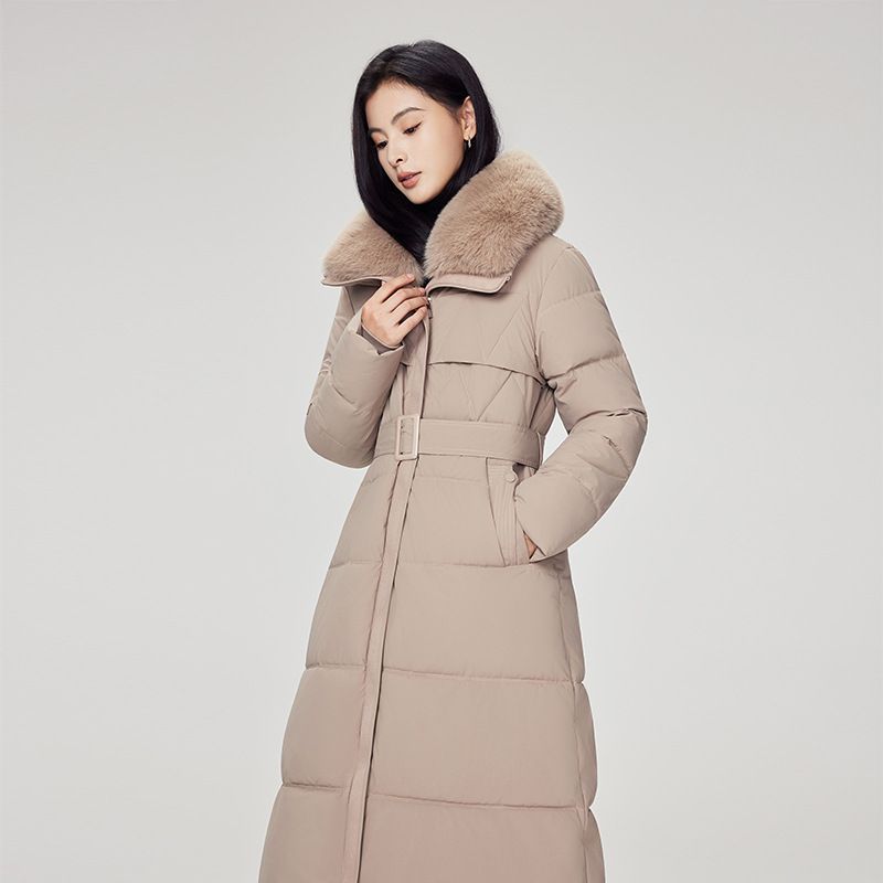 Longline Belted Puffer Coat With Detachable Faux Fur Trim – Winter Trench-Style Quilted Jacket (4 Office-to-Event Colors)_voghion.com