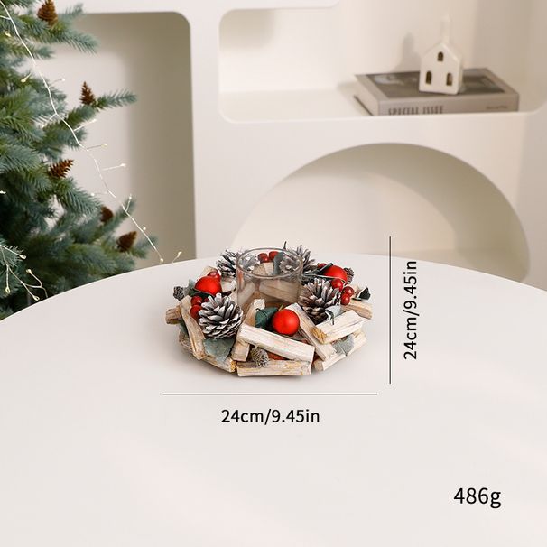 Elegantes europäisches Weihnachtsdeko-Set – LED-Kerzenhalter, Kranz und Mini-Baum mit mattierter Oberfläche, rustikales Tischgesteck für die Feiertage_voghion.com
