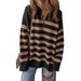 Shiying's new winter zipper pullover casual versatile loose striped side slit oversized sweater_voghion.com