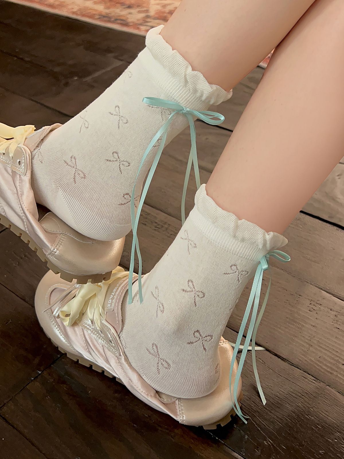 Women's Cute Bowknot Mid Calf Summer Thin Cotton Socks, Ins Versatile College Style, Loose Fit Socks_voghion.com