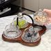 Walnut Wood & Glass Snack Tray Set – 4/6 Compartment Elegant Serving Platter For Fruits, Nuts, And Desserts (White Glass + Natural Wood Finish)_voghion.com