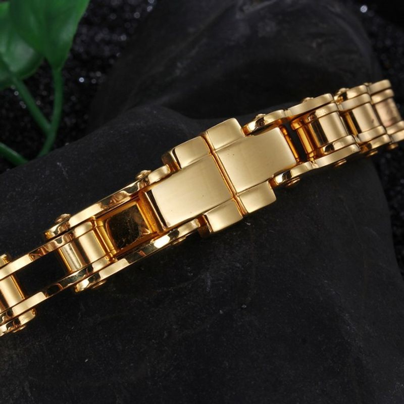 Luxury Gold Titanium Steel Men's Dominant Rock Personality Motorcycle Chain Bicycle Bracelet_voghion.com