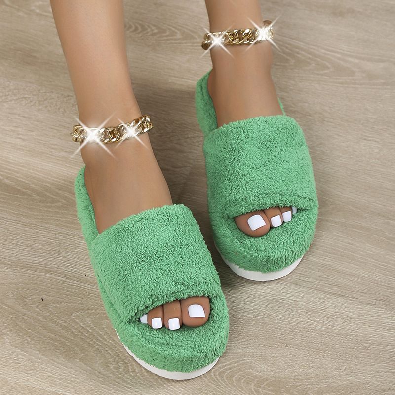 Shoes Cross Border Large Size Strap Flat Bottomed Casual Fur Slippers For Women Round Toed Thick Soled Sandals_voghion.com