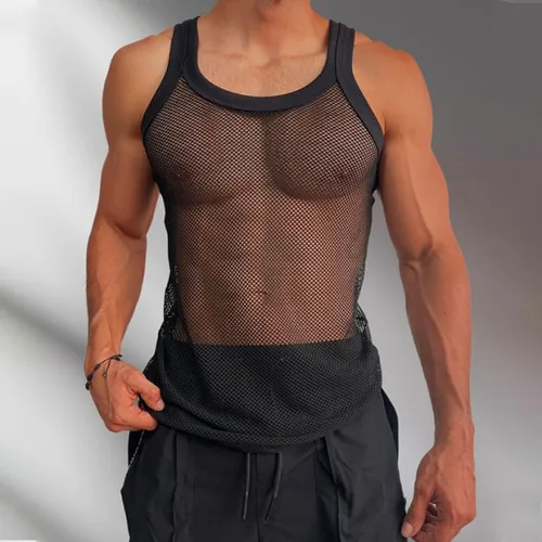 Stor storlek åtsittande för män sommar cool, andas, sexig, muskulös och slimmad mesh ärmlös väst_voghion.com