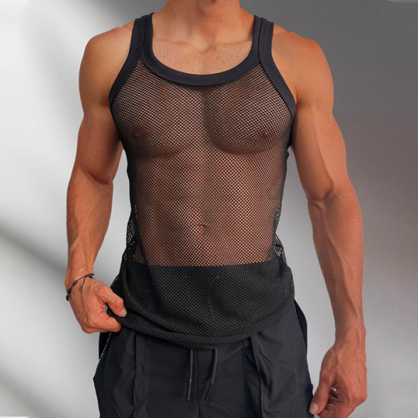 Große, eng anliegende, ärmellose Netzweste für den Sommer für Herren, kühl, atmungsaktiv, sexy, muskulös und schlank machend_voghion.com