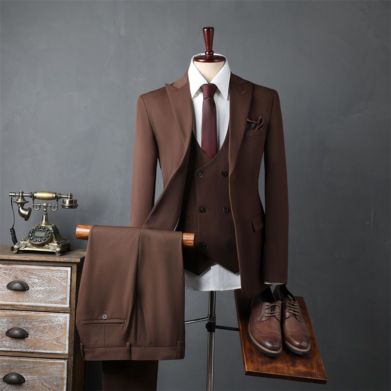 Dreiteiliger Herrenanzug, schmal geschnittener Business-Anzug im koreanischen Stil, formeller Business-Anzug im britischen Stil für Hochzeit und Arbeit, Anzug im Frühlings- und Herbststil_voghion.com