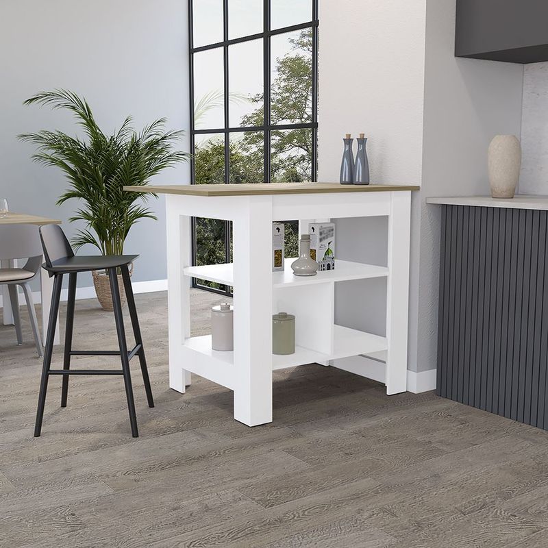 Kitchen Island Pompeya, Three Shelves, White Finish_voghion.com