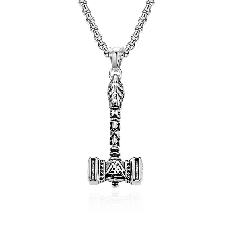 Collana in acciaio al titanio con martello di Thor, vichingo nordico, personalità retrò, ciondolo in acciaio inossidabile da uomo_voghion.com