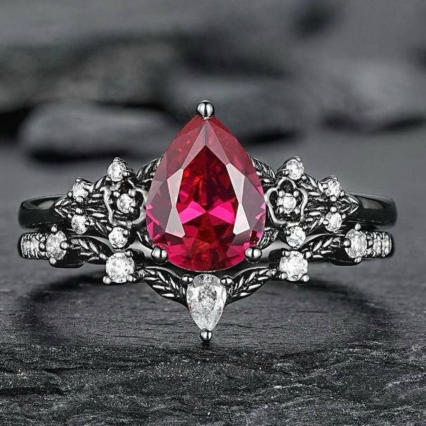 Anello da donna di lusso di alta gamma Sanjie Creative Set con fiore, zircone rosso impilato e luce personalizzata_voghion.com