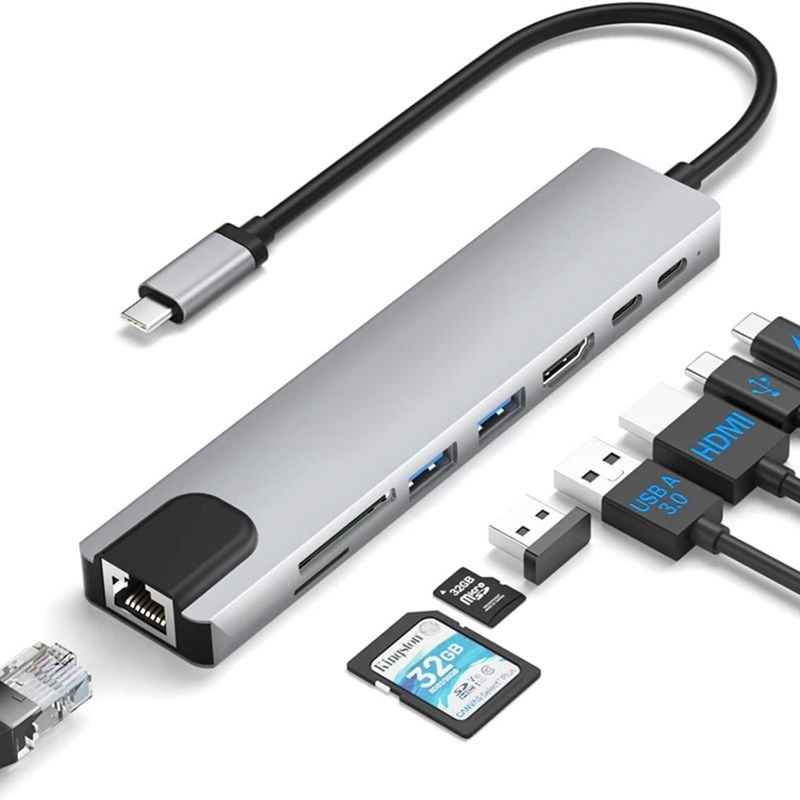 8 in 1 USB-C / Type-C Hub Multiport Adapter with 4K HDMI,USB 3.0 SD/TF Card Reader, USB C Dongle for MacBook Pro/Air and Other Type C Devices_voghion.com
