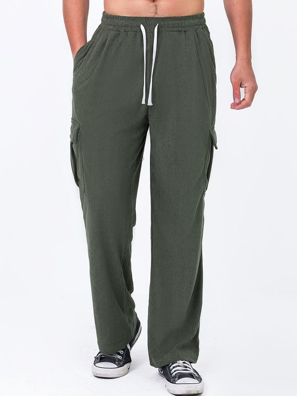 Prodotti Premium Pantaloni casual da uomo autunno/inverno 2025, larghi, in velluto a coste, a gamba larga, multi tasche_voghion.com