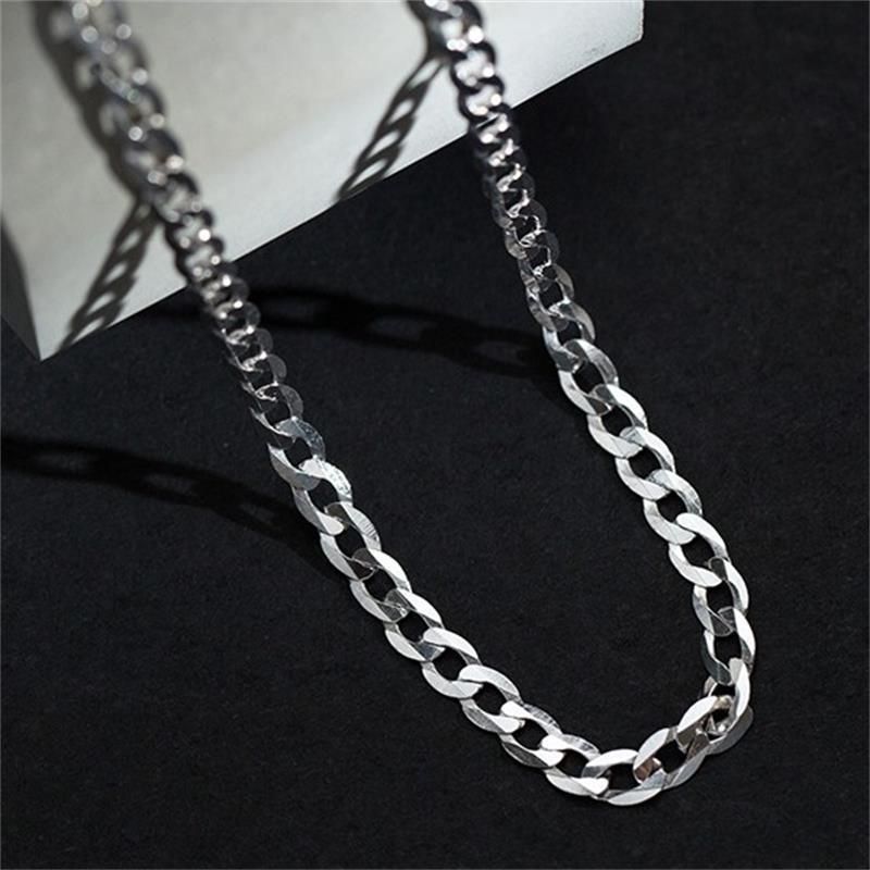 Collana da uomo in argento puro cubano con clavicola laterale intagliata, stile hip hop minimalista, per donna_voghion.com