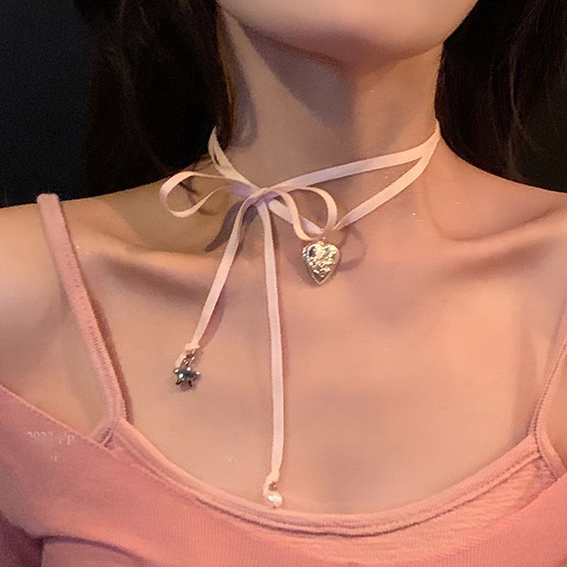 Girls' Generation Ribbon Tie Heart Necklace Choker Neckband Elegant Versatile Neck Collarbone Accessory Jewelry_voghion.com