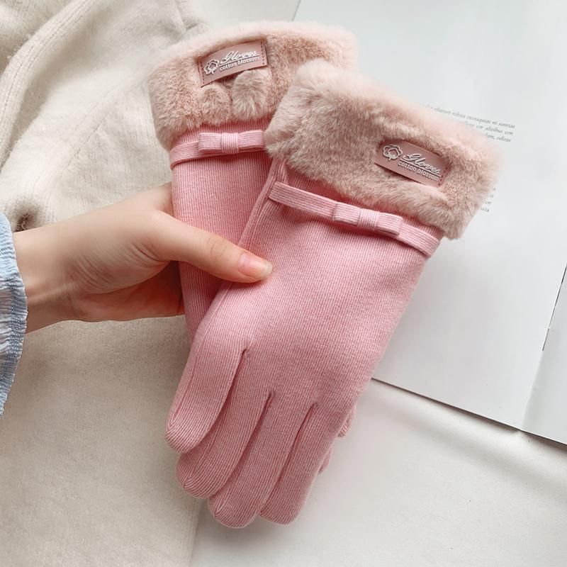 Thick 's with Warmth and Cold Prevention, Touchscreen Korean Version Cute Student Cycling Velvet Winter Gloves for_voghion.com