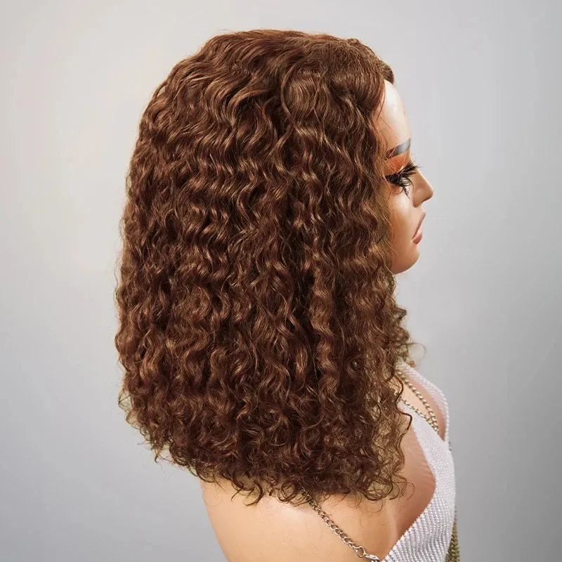 Parrucca Bob Ondulata Profonda 13x4 Pizzo Frontale Doppio Disegnato Castano Riccio Parrucca Capelli Umani Corti Remy Capelli 4# Bob Parrucca Liscia per Donne_voghion.com