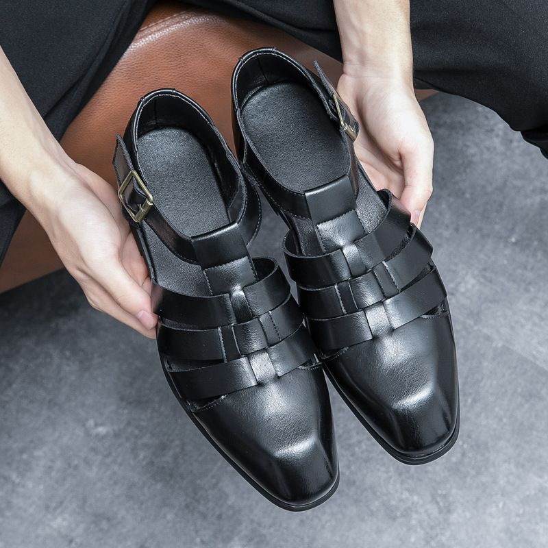 Men's Shoes Hot Selling Leather Sandals Retro Sandals Men's Summer Casual Shoes Outer Wear Buckle Hollow Leather Shoes Men_voghion.com