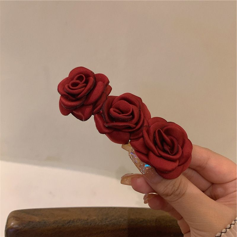 Camellia Spring and Summer Red Clip Back Spoon Plush Large Feel New Year's Hair Grip Headwear_voghion.com