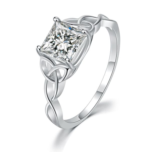 Celtic Knot Square Zircon Plated White Gold Ring Classic Simple Engagement Women's Ring_voghion.com