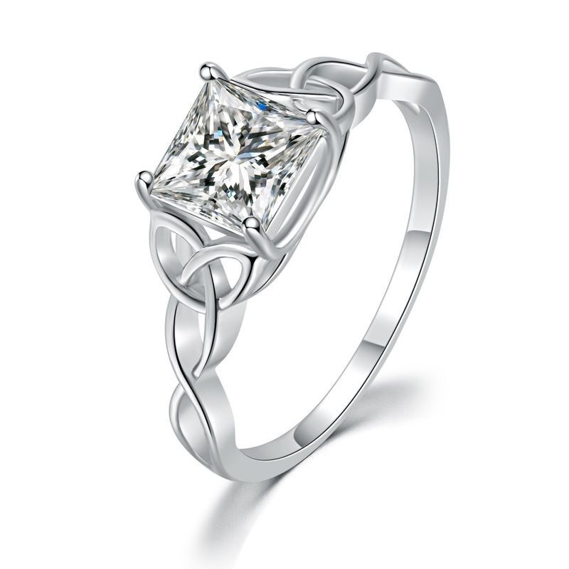 Anello da donna con nodo celtico in oro bianco placcato con zircone quadrato, classico e semplice, anello di fidanzamento_voghion.com