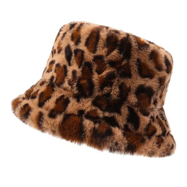 Vinter Vis ansigt Little Leopard Print Fisherman Woman Alsidig Warm Pot Ins Plys Bucket Hat_voghion.com