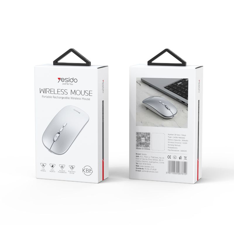 Yesido Wireless Mouse, Bluetooth 2.4G Rechargeable Silent Gaming Mouse With Ergonomic Design For PC/Laptop (Silver, KB15)​_voghion.com